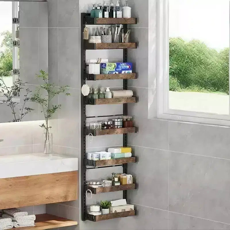 Rangement de porte à 8 niveaux, Étagère suspendue avec paniers métalliques ajustables, Sans perçage, pour cuisine/salle de bain/mur