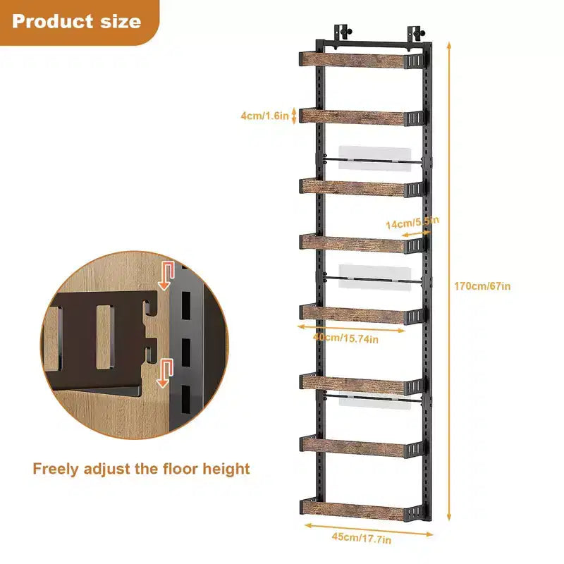 Rangement de porte à 8 niveaux, Étagère suspendue avec paniers métalliques ajustables, Sans perçage, pour cuisine/salle de bain/mur
