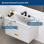 Floating Bathroom Vanity with Sink - Modern Wall Mounted Vanity with Ceramic Sink, 2 Large Drawers, Waterproof & Easy Clean