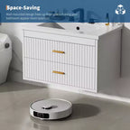 Floating Bathroom Vanity with Sink - Modern Wall Mounted Vanity with Ceramic Sink, 2 Large Drawers, Waterproof & Easy Clean