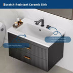 Floating Bathroom Vanity with Sink - Modern Wall Mounted Vanity with Ceramic Sink, 2 Large Drawers, Waterproof & Easy Clean