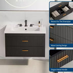 Floating Bathroom Vanity with Sink - Modern Wall Mounted Vanity with Ceramic Sink, 2 Large Drawers, Waterproof & Easy Clean