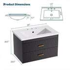 Floating Bathroom Vanity with Sink - Modern Wall Mounted Vanity with Ceramic Sink, 2 Large Drawers, Waterproof & Easy Clean