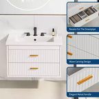 Floating Bathroom Vanity with Sink - Modern Wall Mounted Vanity with Ceramic Sink, 2 Large Drawers, Waterproof & Easy Clean