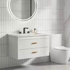 Floating Bathroom Vanity with Sink - Modern Wall Mounted Vanity with Ceramic Sink, 2 Large Drawers, Waterproof & Easy Clean