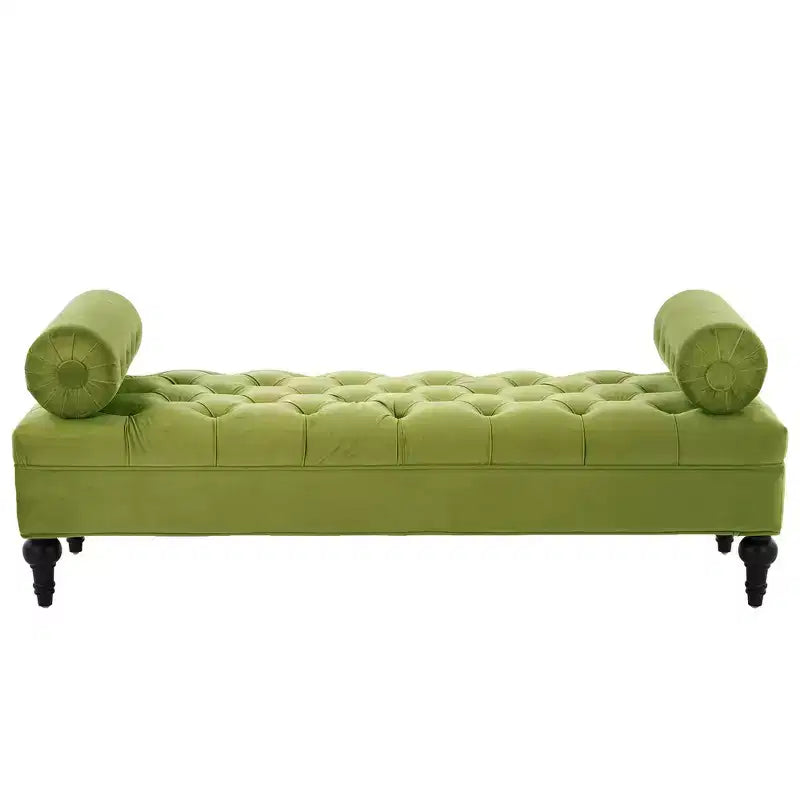 Whisen End of Bed Bench, Velvet Upholstered Tufted Bench Bedroom Bench Ottoman Footstool, Entryway Closet Bench with 2 Detachable Pillows