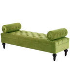 Whisen End of Bed Bench, Velvet Upholstered Tufted Bench Bedroom Bench Ottoman Footstool, Entryway Closet Bench with 2 Detachable Pillows