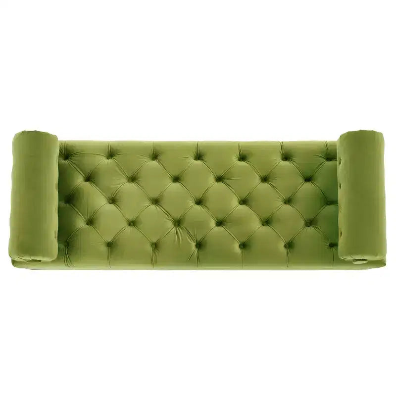 Whisen End of Bed Bench, Velvet Upholstered Tufted Bench Bedroom Bench Ottoman Footstool, Entryway Closet Bench with 2 Detachable Pillows