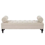 Whisen End of Bed Bench, Velvet Upholstered Tufted Bench Bedroom Bench Ottoman Footstool, Entryway Closet Bench with 2 Detachable Pillows