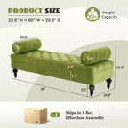 Whisen End of Bed Bench, Velvet Upholstered Tufted Bench Bedroom Bench Ottoman Footstool, Entryway Closet Bench with 2 Detachable Pillows