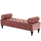 Whisen End of Bed Bench, Velvet Upholstered Tufted Bench Bedroom Bench Ottoman Footstool, Entryway Closet Bench with 2 Detachable Pillows