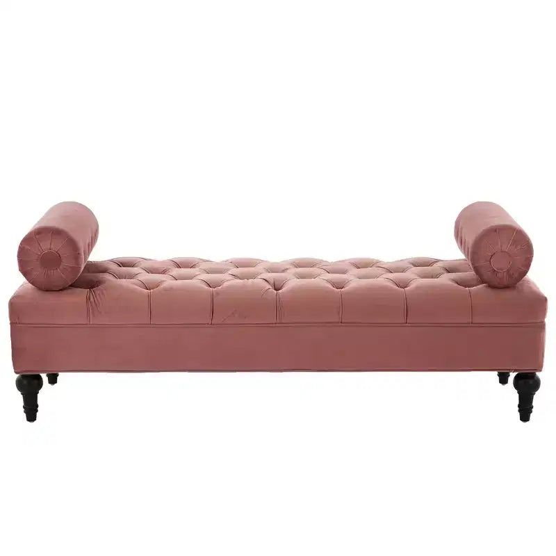 Whisen End of Bed Bench, Velvet Upholstered Tufted Bench Bedroom Bench Ottoman Footstool, Entryway Closet Bench with 2 Detachable Pillows