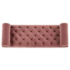 Whisen End of Bed Bench, Velvet Upholstered Tufted Bench Bedroom Bench Ottoman Footstool, Entryway Closet Bench with 2 Detachable Pillows