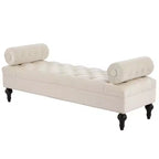 Whisen End of Bed Bench, Velvet Upholstered Tufted Bench Bedroom Bench Ottoman Footstool, Entryway Closet Bench with 2 Detachable Pillows