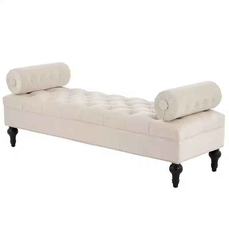 Whisen End of Bed Bench, Velvet Upholstered Tufted Bench Bedroom Bench Ottoman Footstool, Entryway Closet Bench with 2 Detachable Pillows