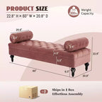 Whisen End of Bed Bench, Velvet Upholstered Tufted Bench Bedroom Bench Ottoman Footstool, Entryway Closet Bench with 2 Detachable Pillows