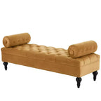Whisen End of Bed Bench, Velvet Upholstered Tufted Bench Bedroom Bench Ottoman Footstool, Entryway Closet Bench with 2 Detachable Pillows