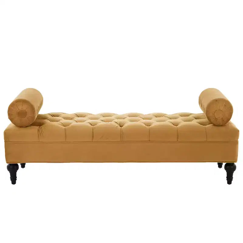 Whisen End of Bed Bench, Velvet Upholstered Tufted Bench Bedroom Bench Ottoman Footstool, Entryway Closet Bench with 2 Detachable Pillows