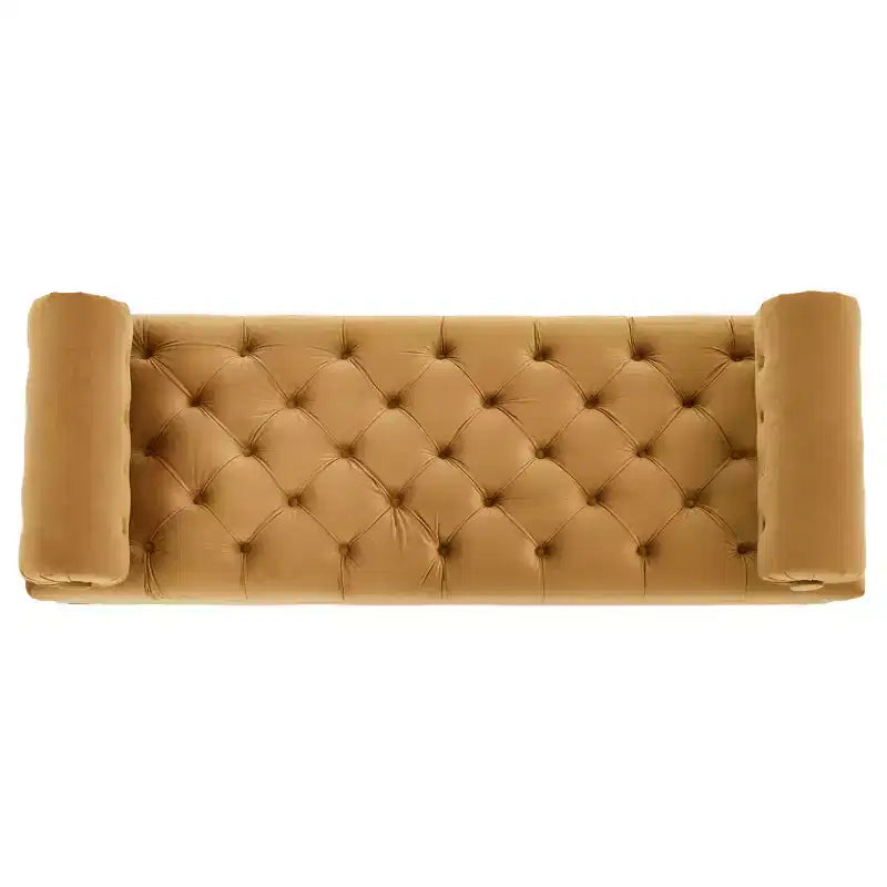 Whisen End of Bed Bench, Velvet Upholstered Tufted Bench Bedroom Bench Ottoman Footstool, Entryway Closet Bench with 2 Detachable Pillows