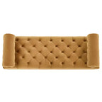 Whisen End of Bed Bench, Velvet Upholstered Tufted Bench Bedroom Bench Ottoman Footstool, Entryway Closet Bench with 2 Detachable Pillows