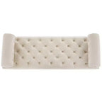 Whisen End of Bed Bench, Velvet Upholstered Tufted Bench Bedroom Bench Ottoman Footstool, Entryway Closet Bench with 2 Detachable Pillows