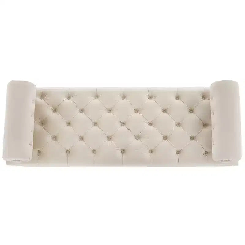 Whisen End of Bed Bench, Velvet Upholstered Tufted Bench Bedroom Bench Ottoman Footstool, Entryway Closet Bench with 2 Detachable Pillows