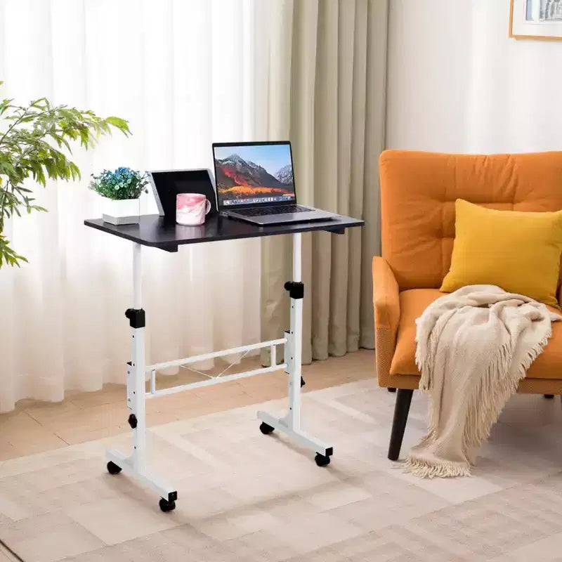 Mobile Standing Desk - Adjustable Height, Rolling Laptop Table with Wheels, Portable Workstation, Home Office Overbed Training Room