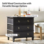Table d'appoint Helena 28W en bois massif à 3 tiroirs, lot de 2 avec station de charge intégrée | HULALA HOME