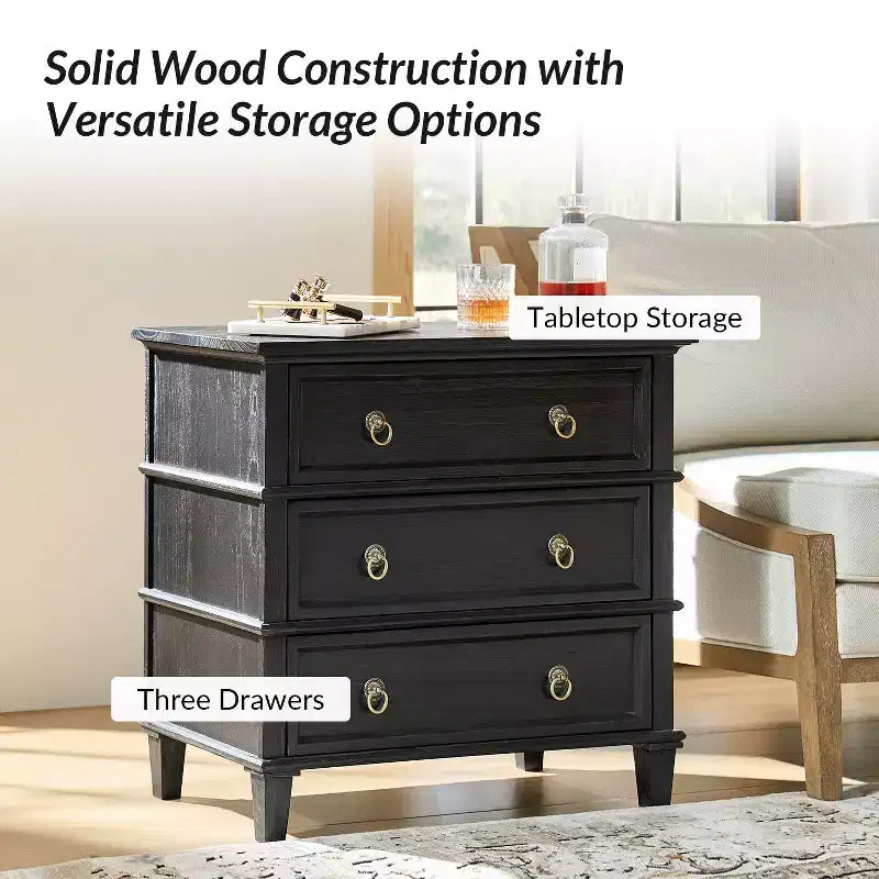 Table d'appoint Helena 28W en bois massif à 3 tiroirs, lot de 2 avec station de charge intégrée | HULALA HOME