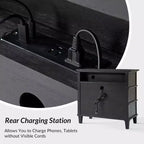 Table d'appoint Helena 28W en bois massif à 3 tiroirs, lot de 2 avec station de charge intégrée | HULALA HOME