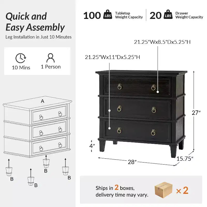 Table d'appoint Helena 28W en bois massif à 3 tiroirs, lot de 2 avec station de charge intégrée | HULALA HOME