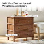 Table d'appoint Helena 28W en bois massif à 3 tiroirs, lot de 2 avec station de charge intégrée | HULALA HOME