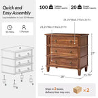Table d'appoint Helena 28W en bois massif à 3 tiroirs, lot de 2 avec station de charge intégrée | HULALA HOME