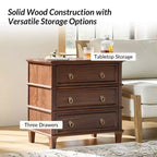 Table d'appoint Helena 28W en bois massif à 3 tiroirs, lot de 2 avec station de charge intégrée | HULALA HOME