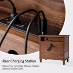 Table d'appoint Helena 28W en bois massif à 3 tiroirs, lot de 2 avec station de charge intégrée | HULALA HOME