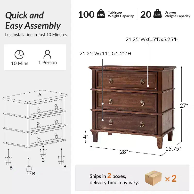 Table d'appoint Helena 28W en bois massif à 3 tiroirs, lot de 2 avec station de charge intégrée | HULALA HOME