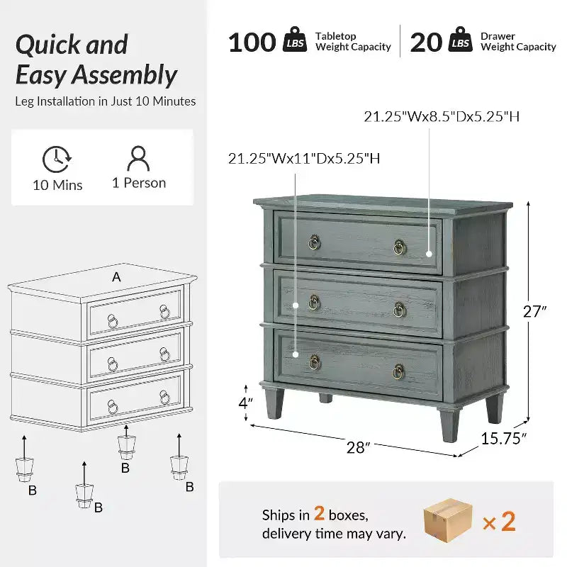 Table d'appoint Helena 28W en bois massif à 3 tiroirs, lot de 2 avec station de charge intégrée | HULALA HOME