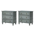 Helena 28W 3-Drawer Solid Wood End Table Set of 2 with Built-in Charging Station|HULALA HOME