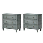 Helena 28W 3-Drawer Solid Wood End Table Set of 2 with Built-in Charging Station|HULALA HOME