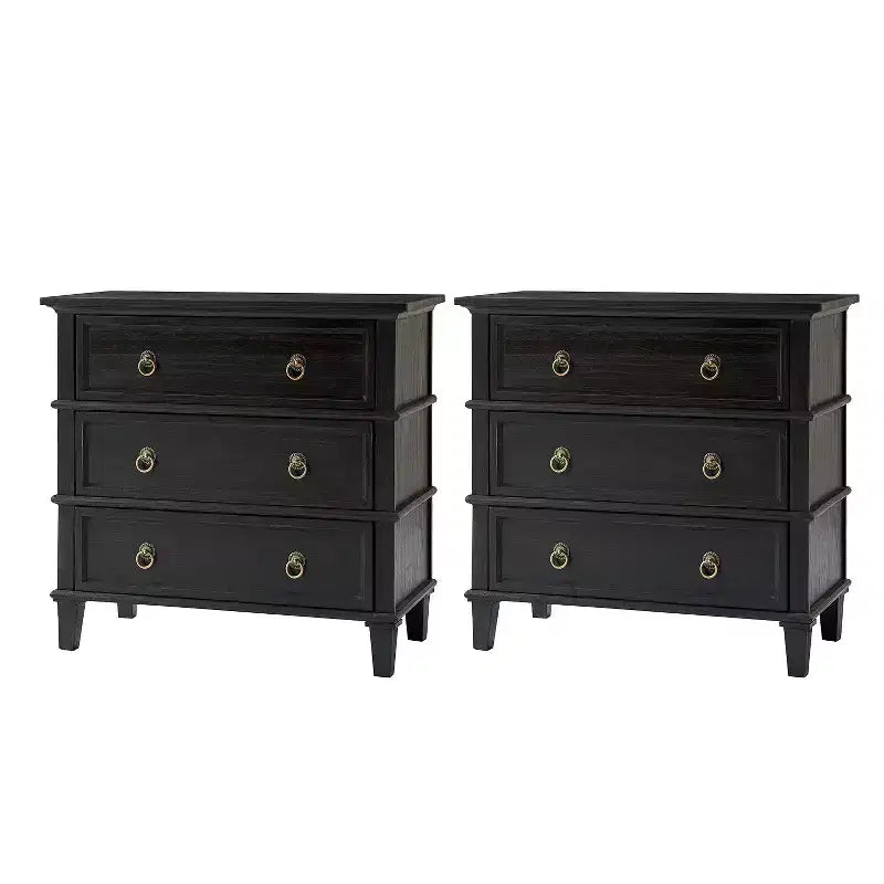 Table d'appoint Helena 28W en bois massif à 3 tiroirs, lot de 2 avec station de charge intégrée | HULALA HOME