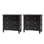Table d'appoint Helena 28W en bois massif à 3 tiroirs, lot de 2 avec station de charge intégrée | HULALA HOME