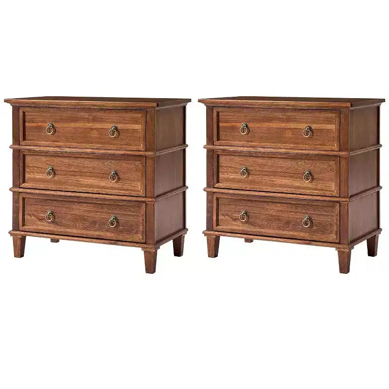 Table d'appoint Helena 28W en bois massif à 3 tiroirs, lot de 2 avec station de charge intégrée | HULALA HOME