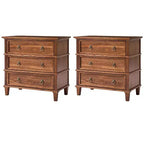 Table d'appoint Helena 28W en bois massif à 3 tiroirs, lot de 2 avec station de charge intégrée | HULALA HOME