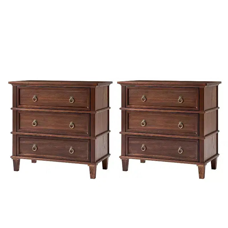 Table d'appoint Helena 28W en bois massif à 3 tiroirs, lot de 2 avec station de charge intégrée | HULALA HOME