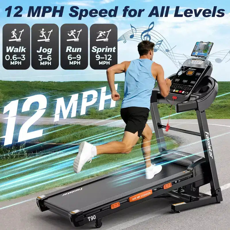 Tapis de Course Inclinable Automatique à 20 %, Tapis Roulant Pliable avec Barre d'Appui, Moteur Silencieux sans Balais de 5 CV, Écran LED, Capacité de 180 kg