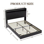 Cadre de lit Queen Size flottant avec station de recharge, lit plateforme en cuir rembourré avec tête de lit de rangement 50", cadre de lit en cuir taille double