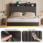 Cadre de lit Queen Size flottant avec station de recharge, lit plateforme en cuir rembourré avec tête de lit de rangement 50", cadre de lit en cuir taille double
