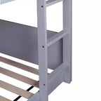 Bellemave Twin Over Twin House Bunk Bed, Low Floor Wood Bunk Bed with Roof Frame, Guardrails & Ladder, Rubber Wood Kids Bed Frame