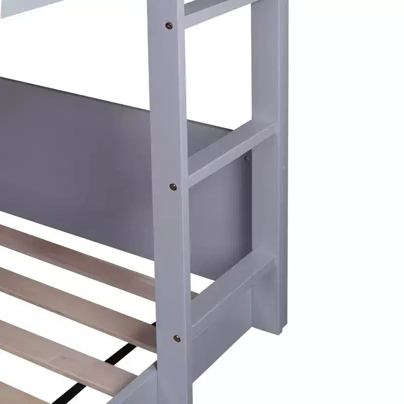 Bellemave Twin Over Twin House Bunk Bed, Low Floor Wood Bunk Bed with Roof Frame, Guardrails & Ladder, Rubber Wood Kids Bed Frame