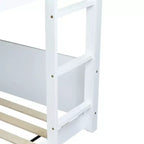 Bellemave Twin Over Twin House Bunk Bed, Low Floor Wood Bunk Bed with Roof Frame, Guardrails & Ladder, Rubber Wood Kids Bed Frame